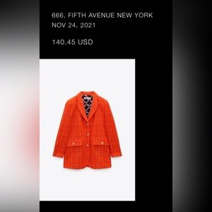 Zara boucle (Chanel style) blazer jacket - red/orange - size M